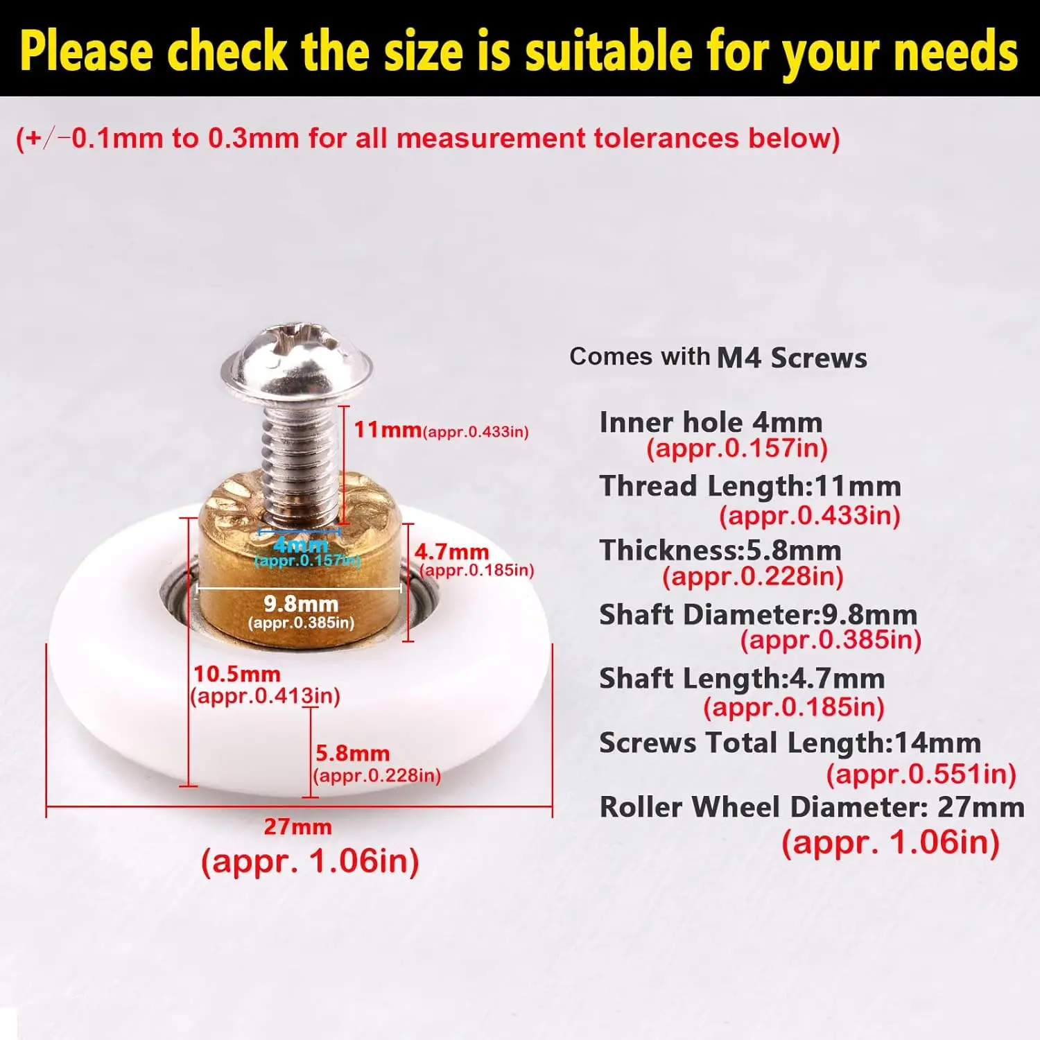 4/8pc Shower Door Rollers Runners Wheels-Replacement Part Bathroom Glass Door Sliding Shower Roller Dia 19mm/23mm/25mm/27mm