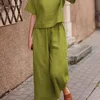 2025 Summer New Women's Fashion Cotton Linen Suit Short Sleeves 2-Piece Set European American Line Color Cross-Border Trade 3