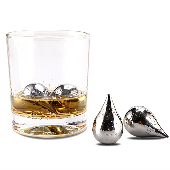 

2Pcs Water droplets Shape Whiskey Stones Sipping Ice Cube Whisky Stone Whisky Rock Cooler Wedding Gift Favor Christmas Bar