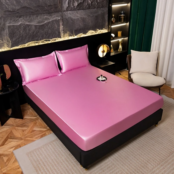 1pc  Silky satin Waterproof Mattress Protector Cover  Bed Cover Solid Color Fitted Sheet 2