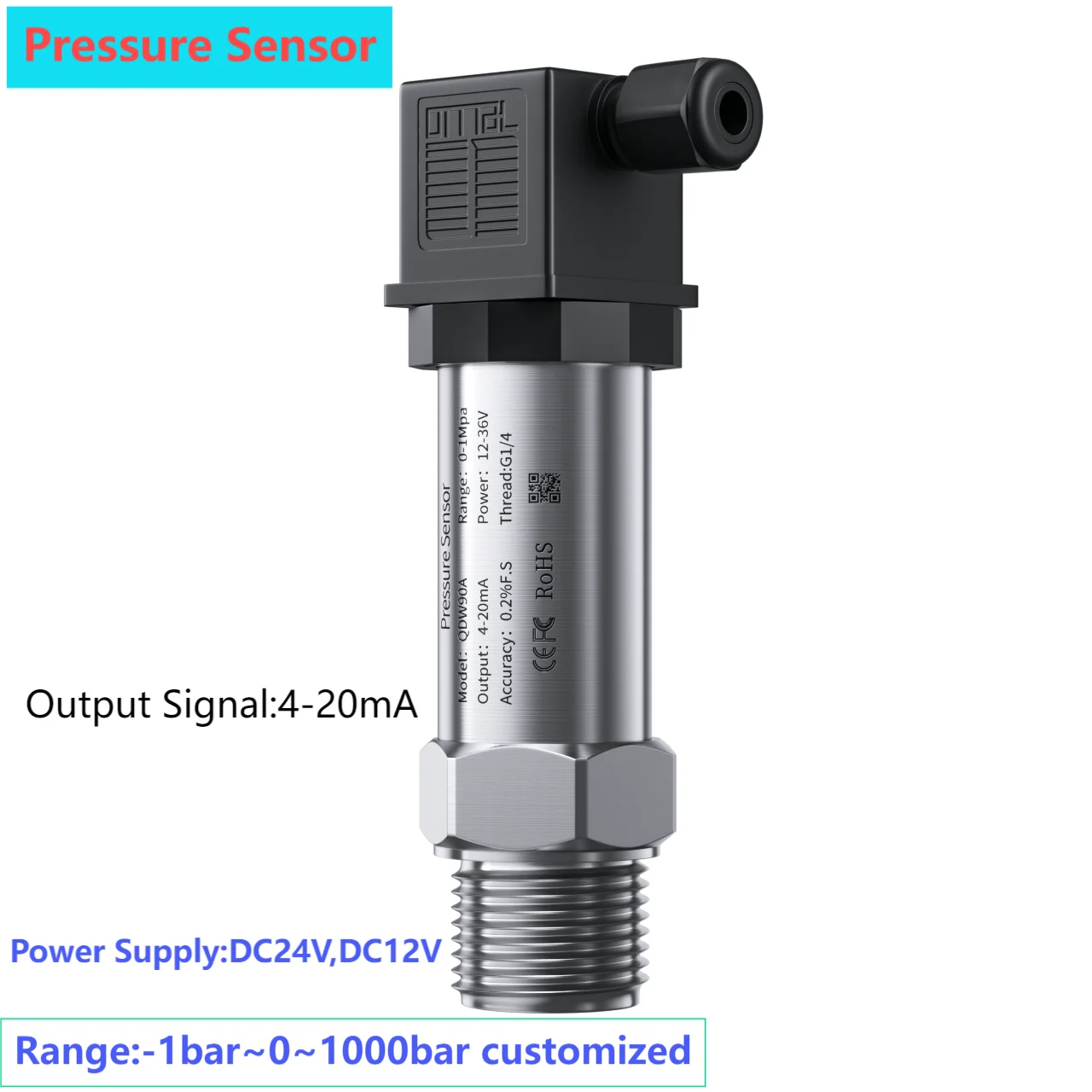 4-20mA pressure transmitter sensor 0-1bar 2bar 5bar 10bar pressure transducer hydraulic 0-150bar 160bar 250bar sensor M16*1.5