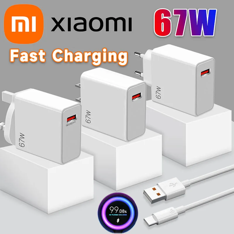 67W USB Charger Power Adapter 6A Type C Cable GaN Charging Adapter (EU US UK) For Xiaomi Samsung Huawei usb charger adapter