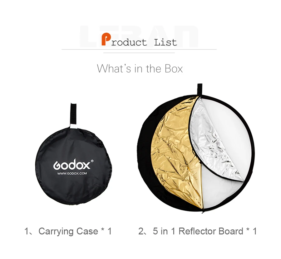 5 - in - 1 collapsible and portable Photography Reflector Board 80cm 110cm 100x1
