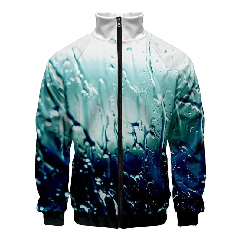 thumbnail image 1 of Chaqueta con estampado 3D de gotas de lluvia para hombre, abrigos de gran tamaño con personalidad moderna, chaquetas con cremallera Harajuku, ropa para niños, 1 of 5