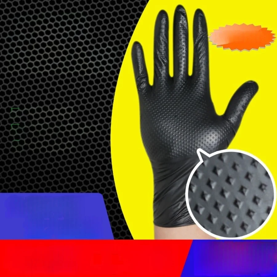 Disposable Gloves, Extra Strong Nitrile Gloves 2x Thicker Black Glove with Diamond Structure, Heavy Duty Mechanic Gloves