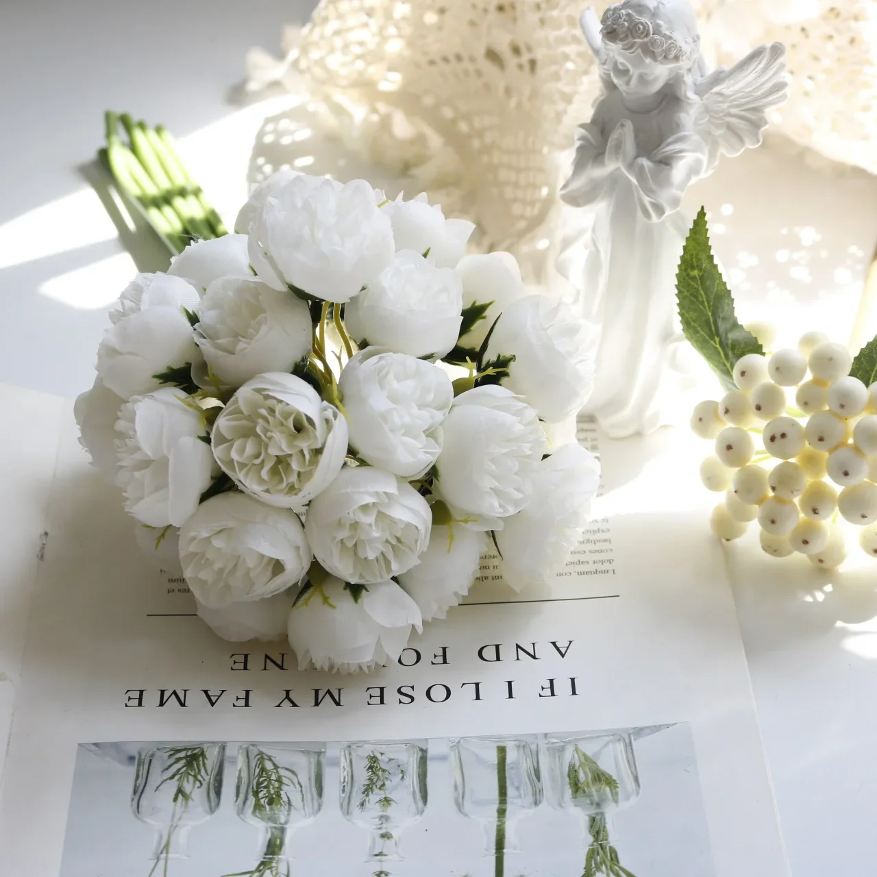 Pequeno chá rosa mão bouquet, flores do casamento, decoração para casa, fotografia arranjo, 27 cabeça