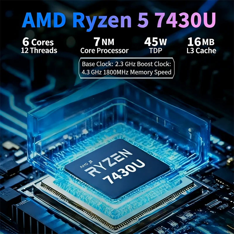 SZBOX X74 AMD Ryzen 5 7430U MINI PC Windows 11 Pro 2*DDR4 2*M.2 2280 SSD Lan WIIF6 BT5.3 Type-C Desktop MINI PC Gamer Computer