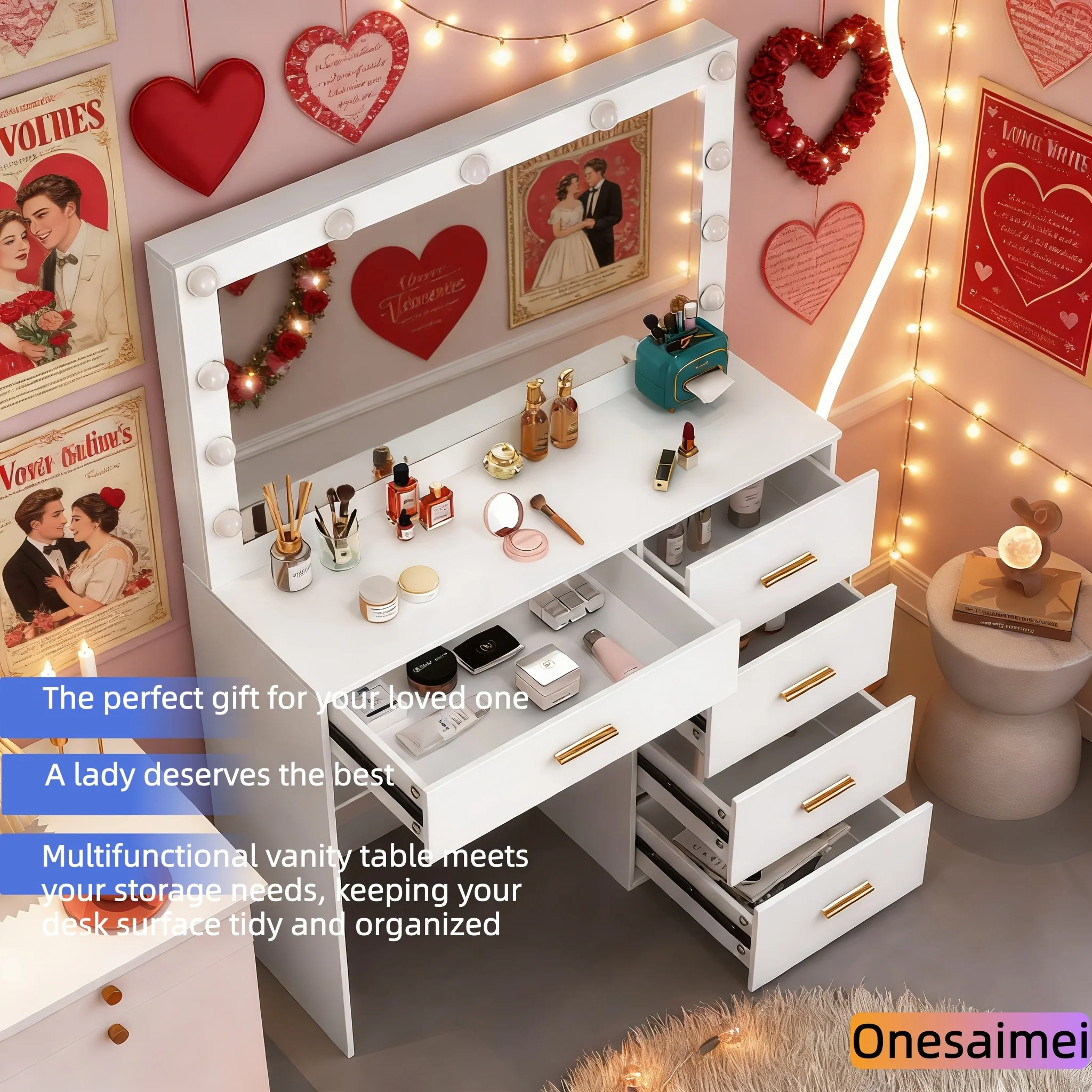 (Winter Gift) Brand-new bedroom dressing table with vanity mirror featuring three colour modes and adjustable brightness - 2