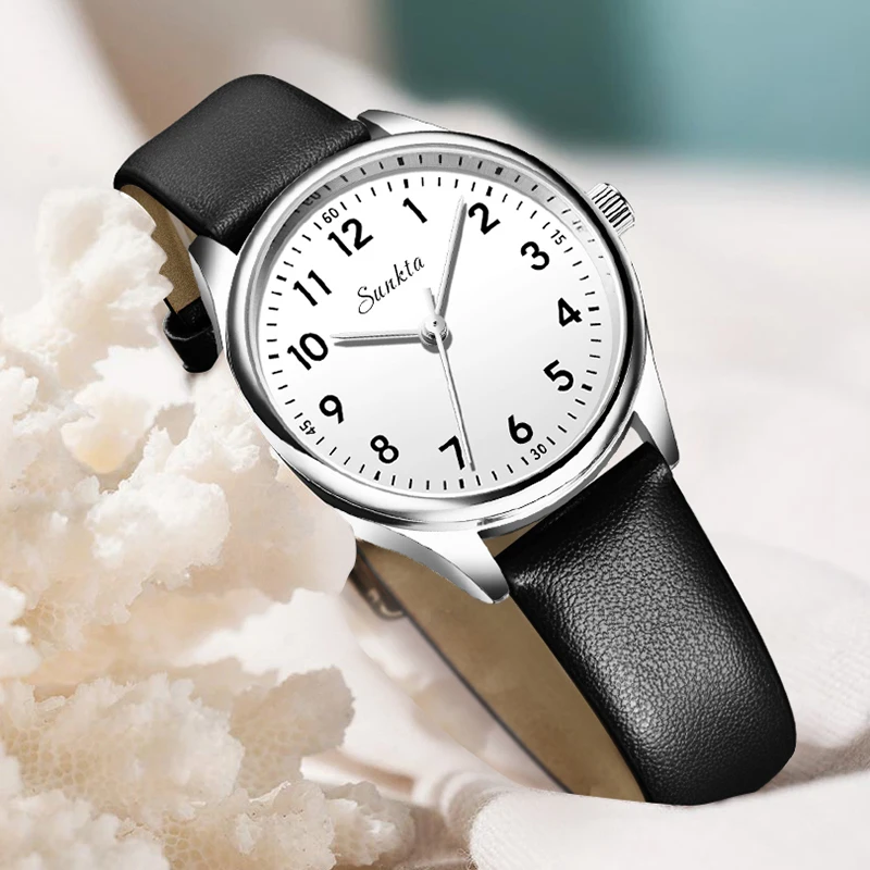 LIGE Simple Women Fashion Black And White Design Ladies' Quartz Watch Casual Leather Strap Waterproof Female Bracelet Gift Clock