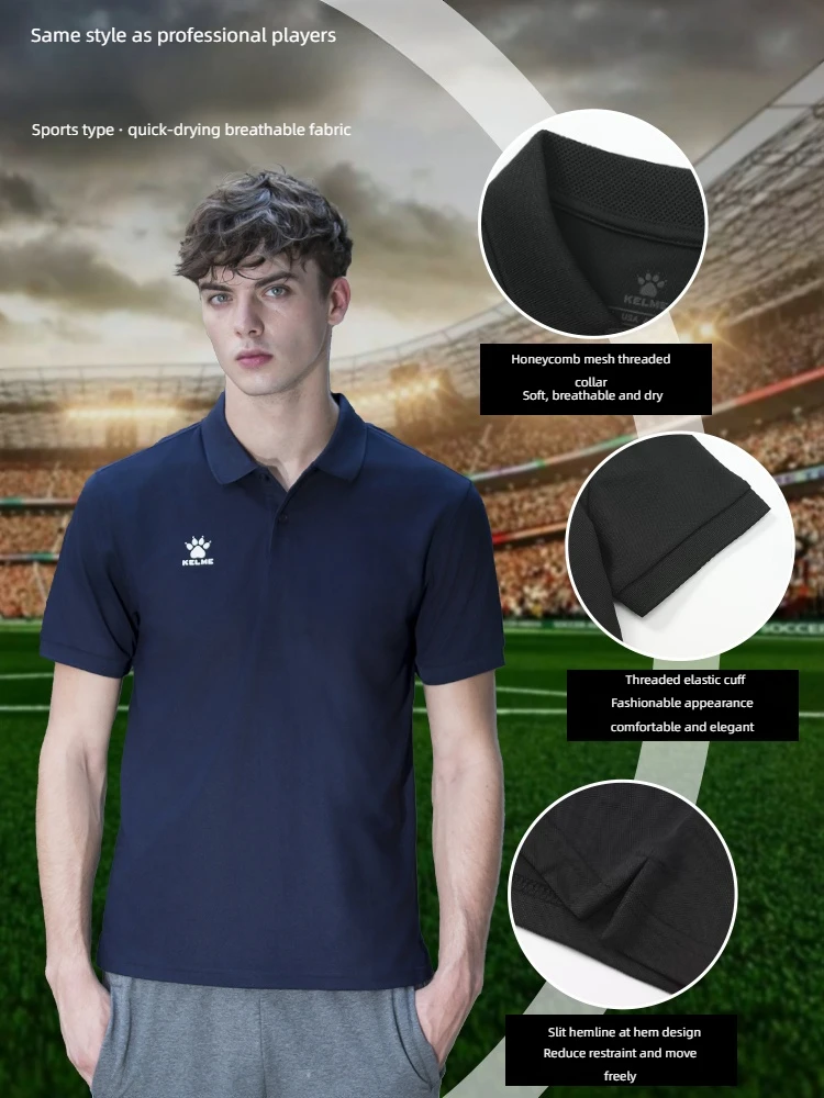 Kelme Polo Shirt Men Summer Quick Drying Short Sleeve T-shirt Club Training Football Uniforms Custom Culture Shirt 2