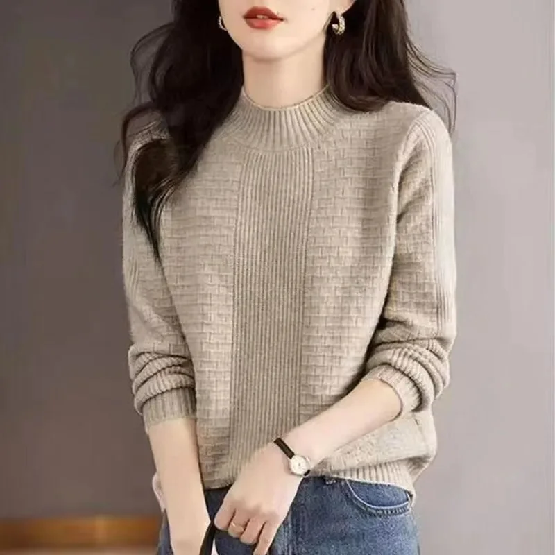 

Casual Women Sweater Autumn Winter Warm Slim Fit Bottoming Shirt Mock Neck 2024 HOT Camel Loose Korean Knitwear Pullover Jumpers