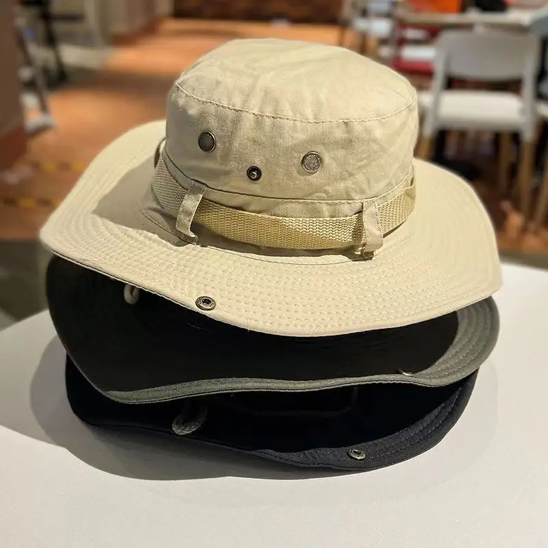 Eimer Hut Männer Fischer Hüte Für Frauen Männer Unisex Panama Kappe Große Runde Krempe Outdoor Angeln Kappe Sonnenschirm Bob flach Faltbar – Detail 1