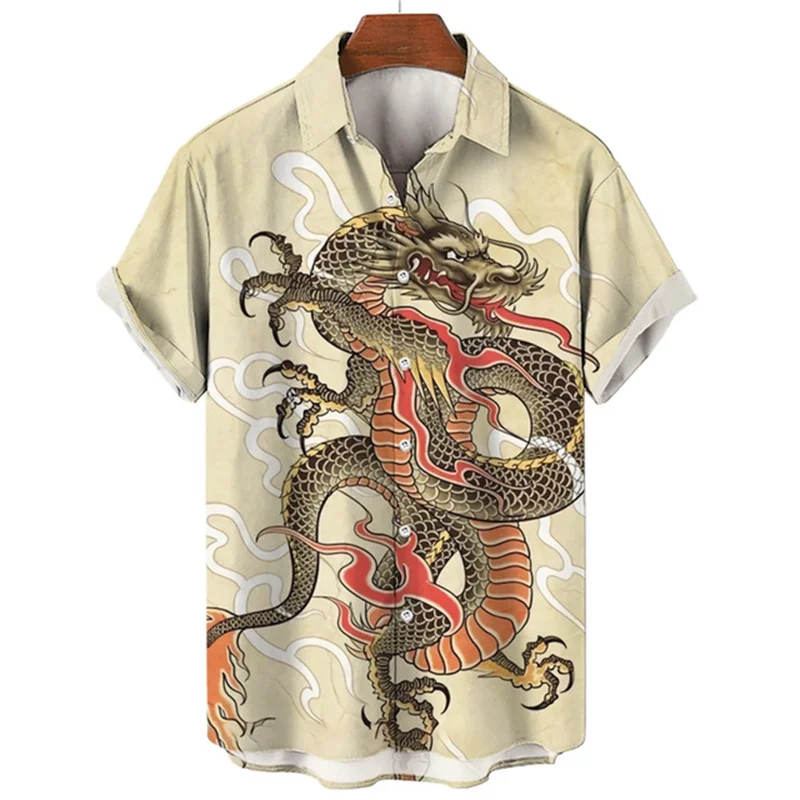 

Рубашка мужская с 3D-принтом дракона и тигра, модная пляжная повседневная одежда свободного покроя, универсальная, с коротким рукавом, лето 2023