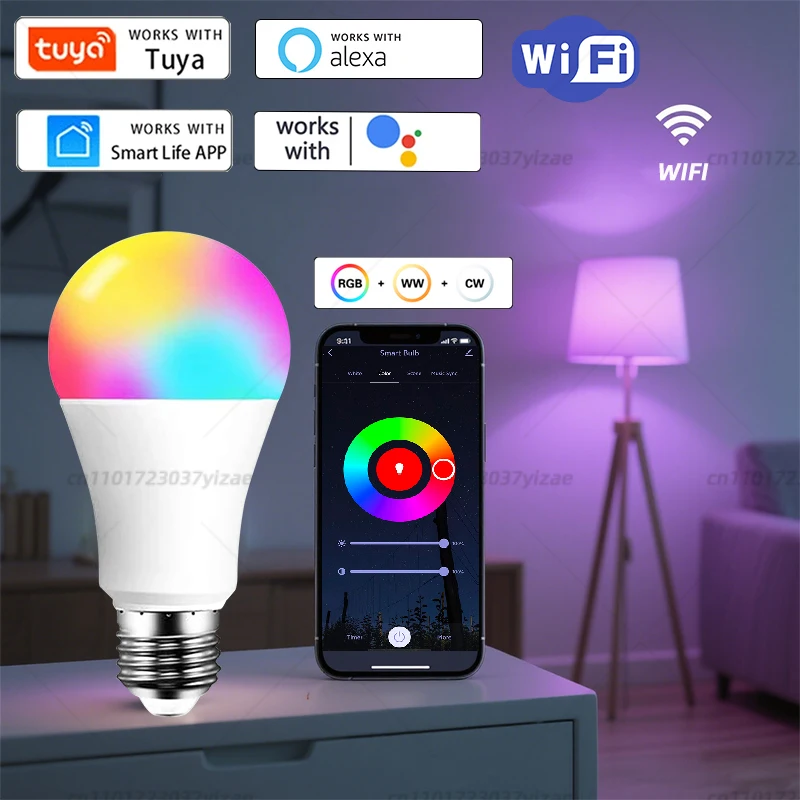 Smart Bulb Tuya Bluetooth WiFi Smart Light Bulbs E27 LED Lamp RGB 9W 15W Life APP Voice Control Alexa Alice Google Home