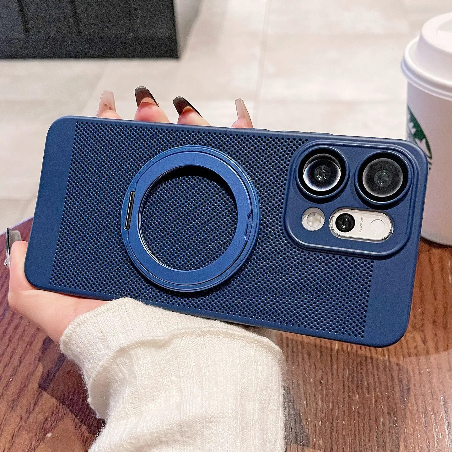 Durable Hard PC Ring Stand Magnetic Protective Back Cover with Heat Dissipation