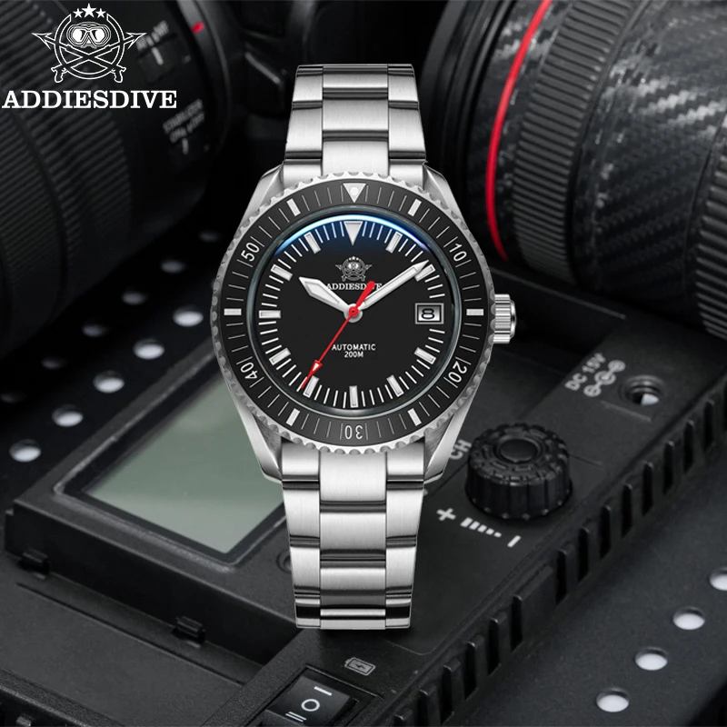 ADDIESDIVE Sapphire Mechanical Automatic Watch Stainless Steel Luxury 200m Diving Bubble Mirror Glass Watches Relogio Masculino