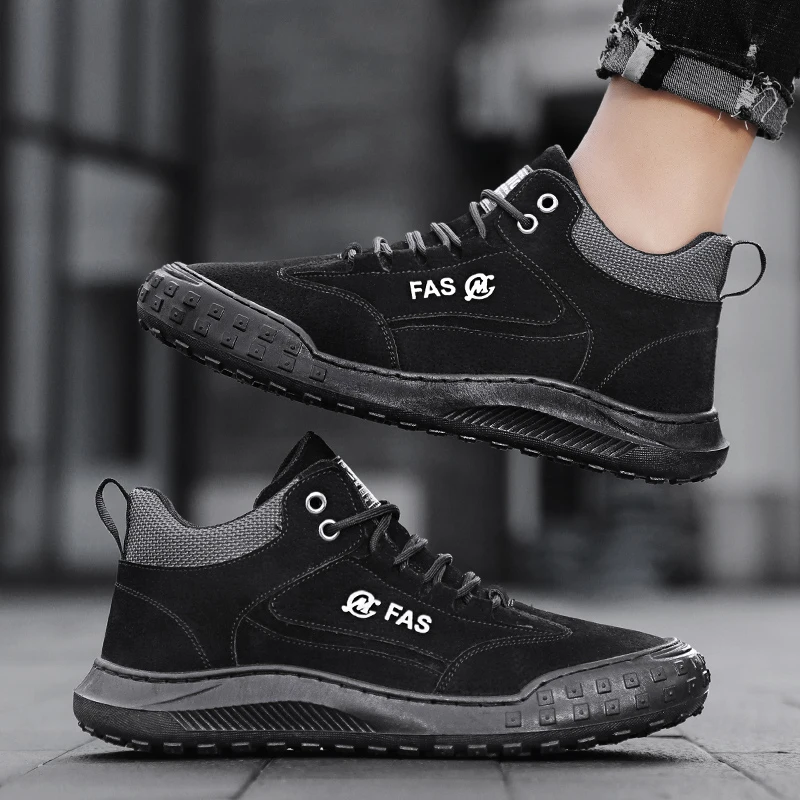 STRONGSHEN Men Leather Hiking Shoes Wear-resistant Outdoor Tyre Bottom Tooling Shoes Lace-Up Climbing Trekking Hunting Sneakers