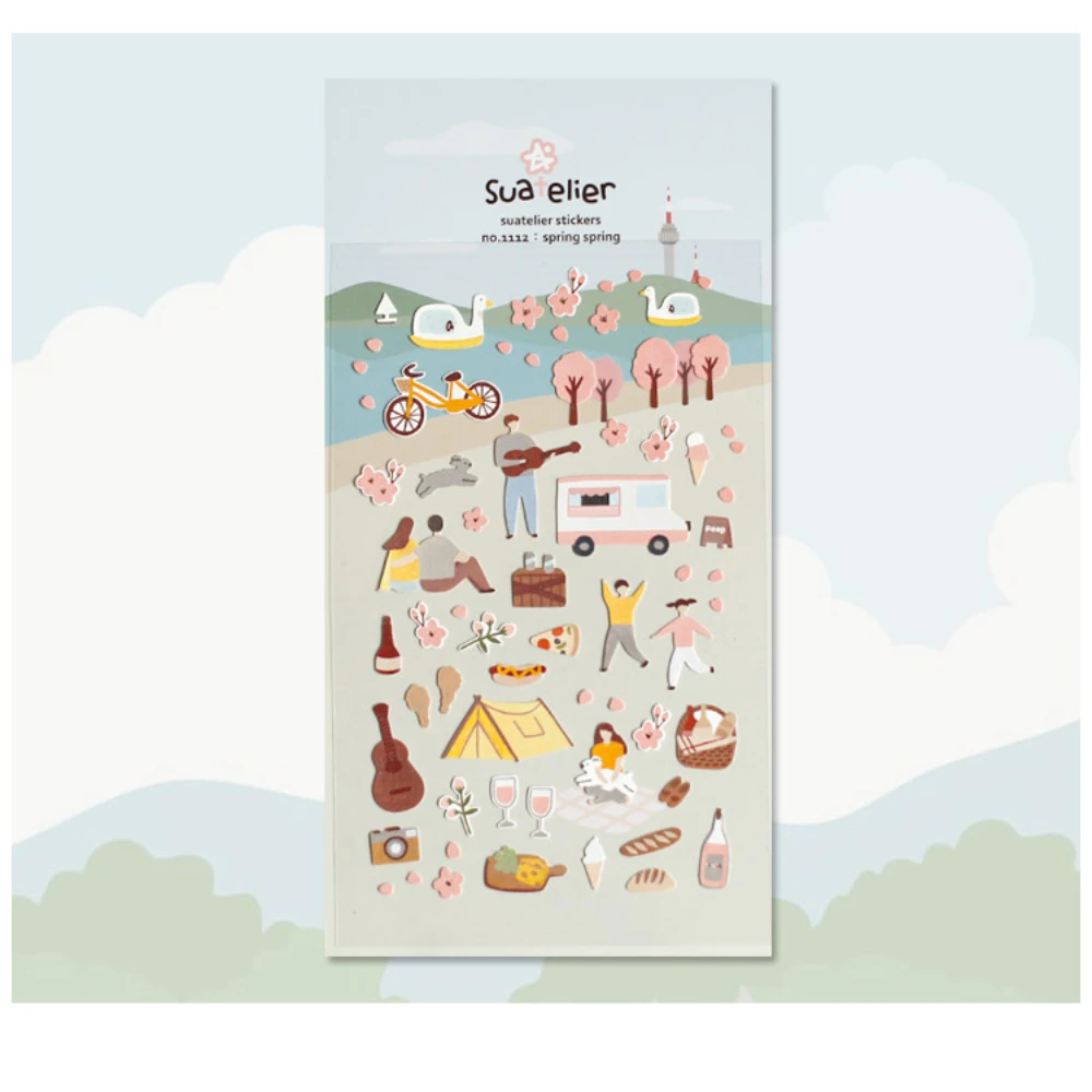 Korean Import Suatelier Cute Spring Sakura Outing Travel Stickers DIY Scrapbooking Diary Stationery Stickers School Supplies