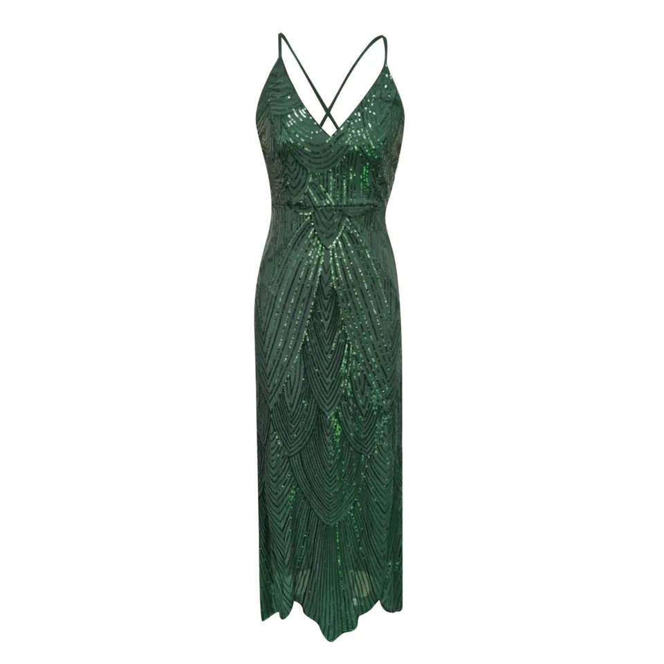 Elegant Women Sequin Long Sleeve Evening Dress