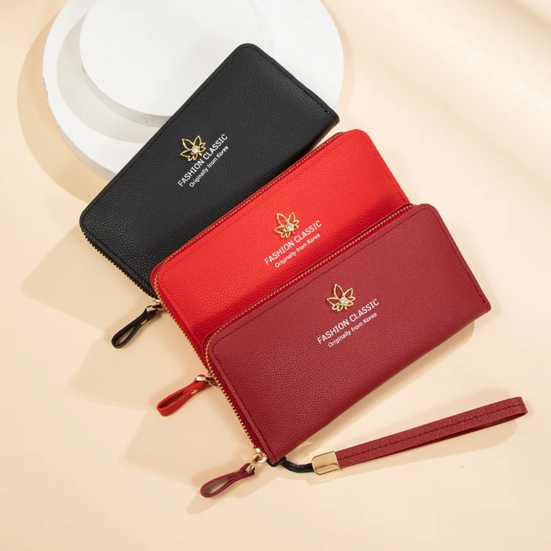 Women's Long Wallet 2021 new leaf zipper bag large capacity hand-held foreskin clip multifunctional mobile phone bag women