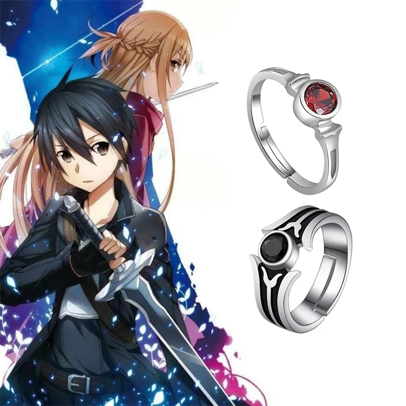 Anime Sword Art Online Kirito Asuna Yuuki SAO 925 Sterling Silver Ring Adjustable Engagement