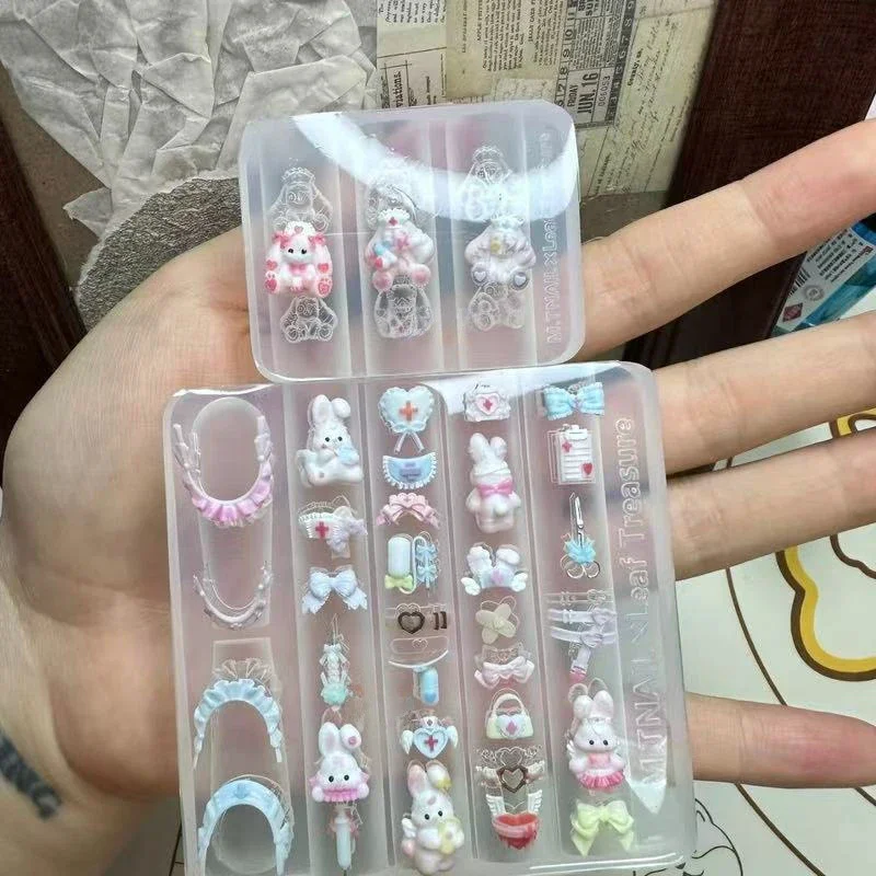 3D Nail Art Silicone Carving Mold Bear Rabbit Bowknot Relief Stamping Stencils UV Gel Polish DIY Manicure Decorations