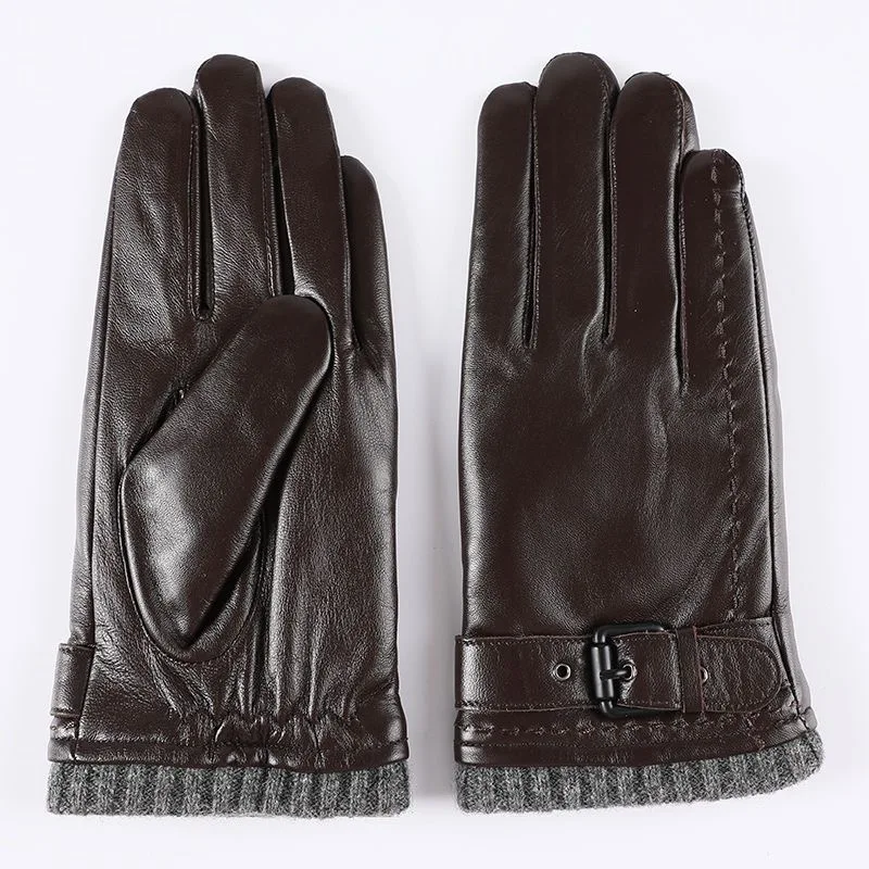 Genuine Leather Gloves For Men Male Sheepskin Touch Screen Winter Warm Windproof Mittens Driving Cycling Motorcycle