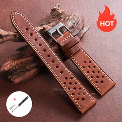 Breathable Leather Watch Strap - Universal Business Wrist Band Accessory - 18mm (Deep Brown)