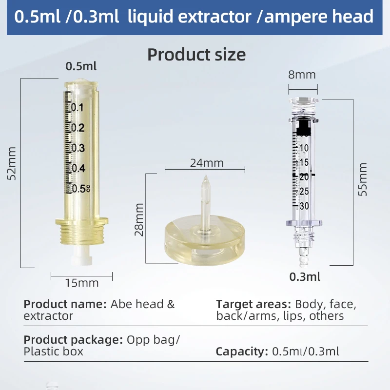 0.3&0.5ml Disposable Syringe Ampoule Head For Hyaluron Pen Lip Filler Lifting Hyaluronic Acid Gun Filler Injection Ampoule Head