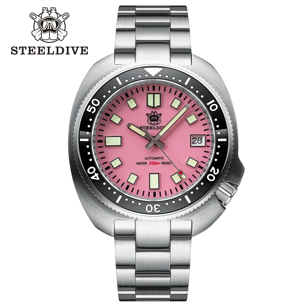 

STEELDIVE New Arrival SD1974 Yellow Dial Black Ceramic Bezel Super Luminous NH35 Automatic 200m Dive Watch with Milled Clasp