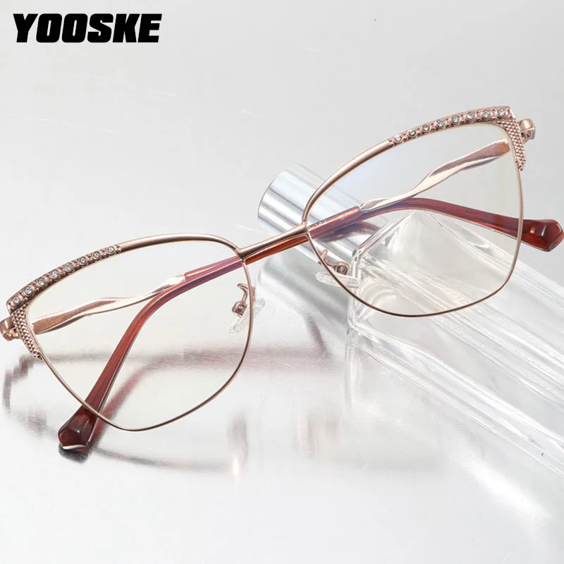 

YOOSKE Blue Light Blocking Diamond Glasses Cat eye Eyeglasses Frame Computer Game Glasses Brand Designer Glasses Eyewear Women
