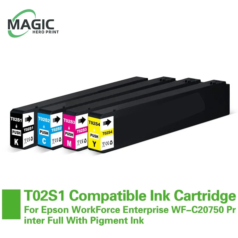 

T02S1 Ink T02S2 T02S3 T02S4 Compatible Ink Cartridge For Epson WorkForce Enterprise WF-C20750 Printer Full With Pigment Ink