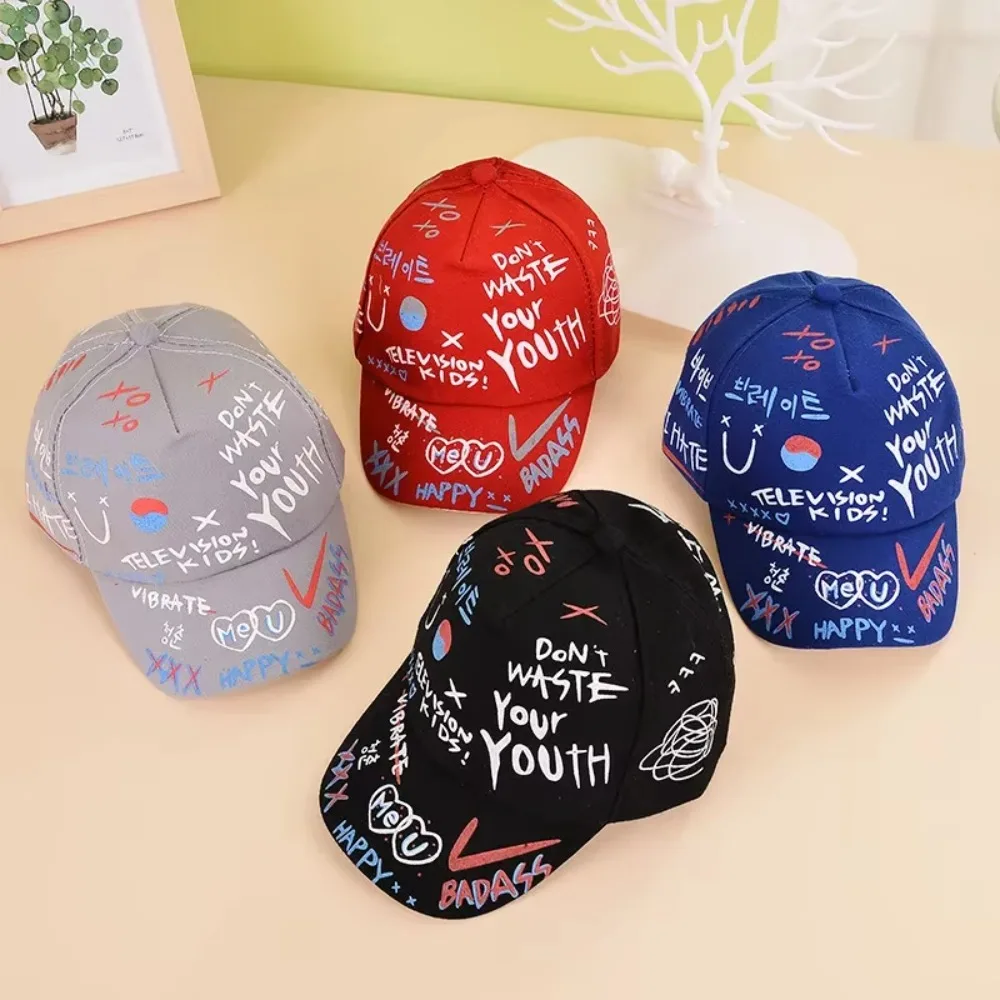1-3 Years Children Snapback Hat Graffiti Printing Street Dance Sun Peaked Cap for Boy and Girl Kids Baseball Cap Hip 야구 모자