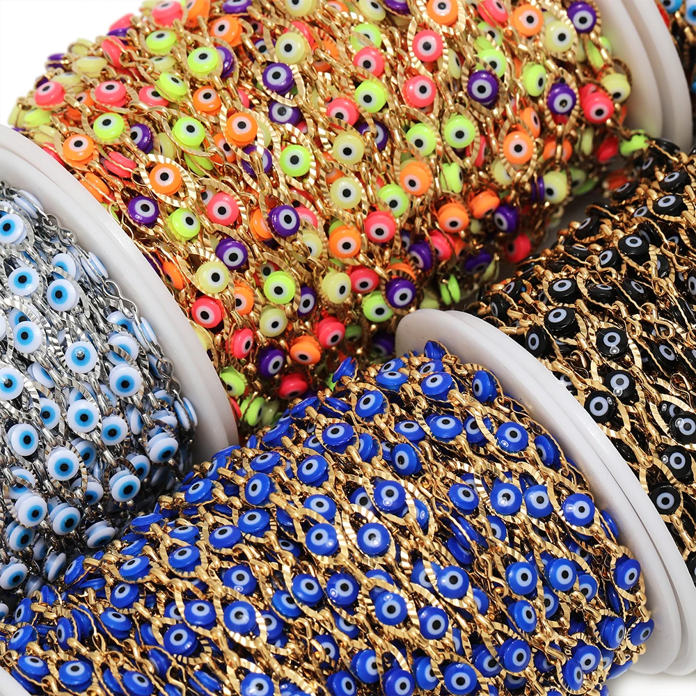 1 Meter Edelstahl-Truthahnauge-Charm-Gliederketten, bunte Augenperlenkette für Halskette, Armband, Schmuckherstellung, Komponenten – Detail 5