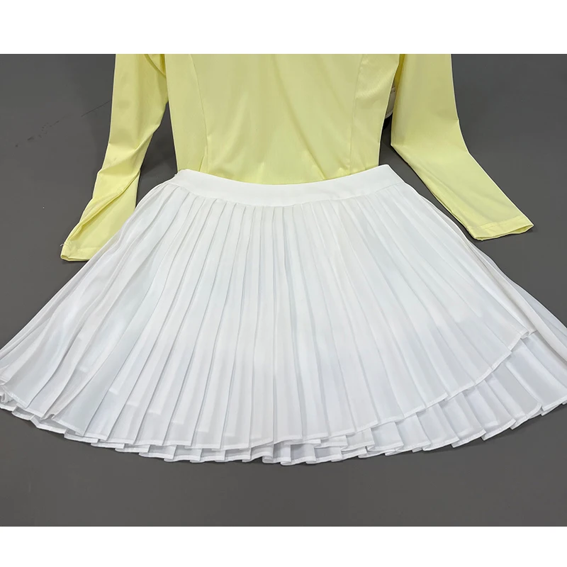 Autumn New Long Sleeved Women's Decoration Height Quality Versatile Fashion Pleated Skirt Outdoor Leisure Sports Tennis Suit