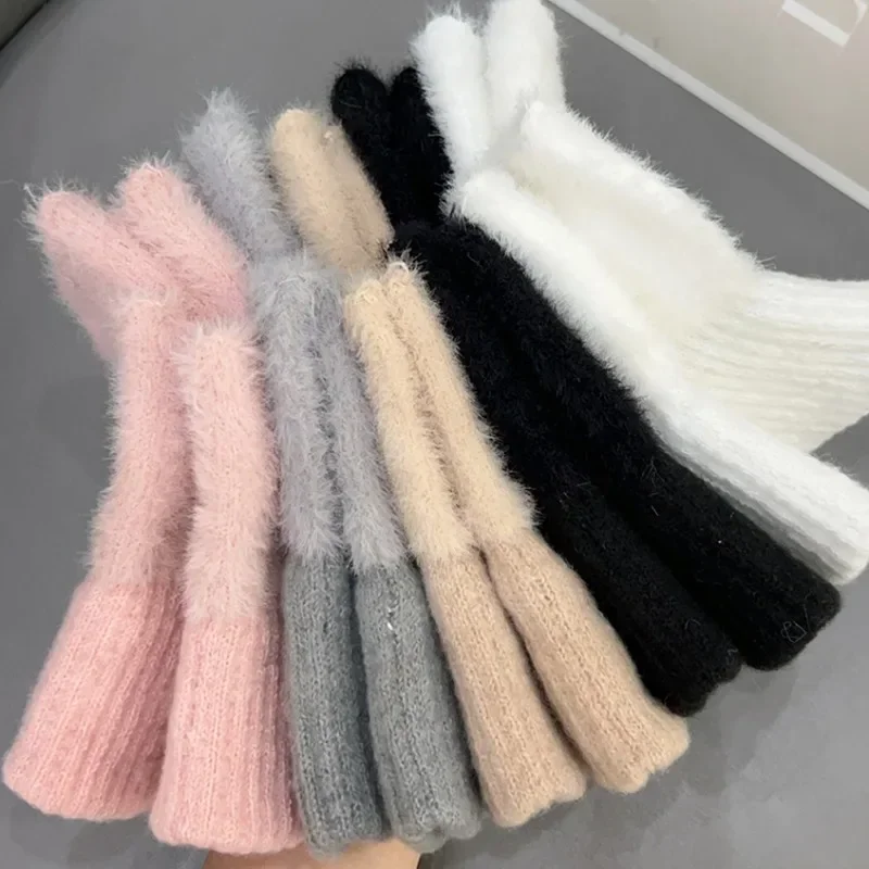 Antifreeze Half Finger Gloves Women Winter Cozy Plush Heat-retaining Glove Cold Days Outdoor Photography Warm Fingerless Gloves