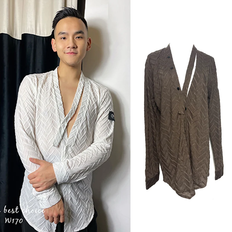 

Взрослые мужские топы для латиноамериканских танцев, сексуальная одежда для тренировок, костюмы для бальных помещений, сценический костюм, Самба, Румба, Одежда для танцев YS3656