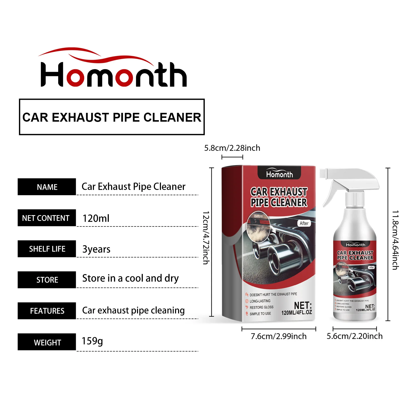 Car Exterior Cleaner for Cars Metal Surface Rust Cleaner Spray car Exterior Rust Remover Agent Antirust Agent 60Ml