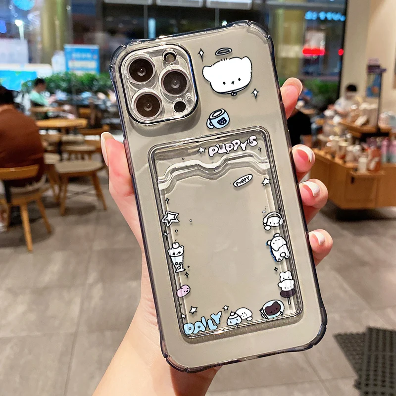 Transparent Shockproof Silicone Cat Card Holder Phone Case