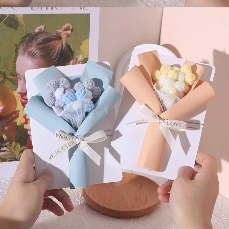 창의적인 3D 꽃다발 인사 카드 수제 크림 퍼프 발렌타인데이 니트 꽃다발