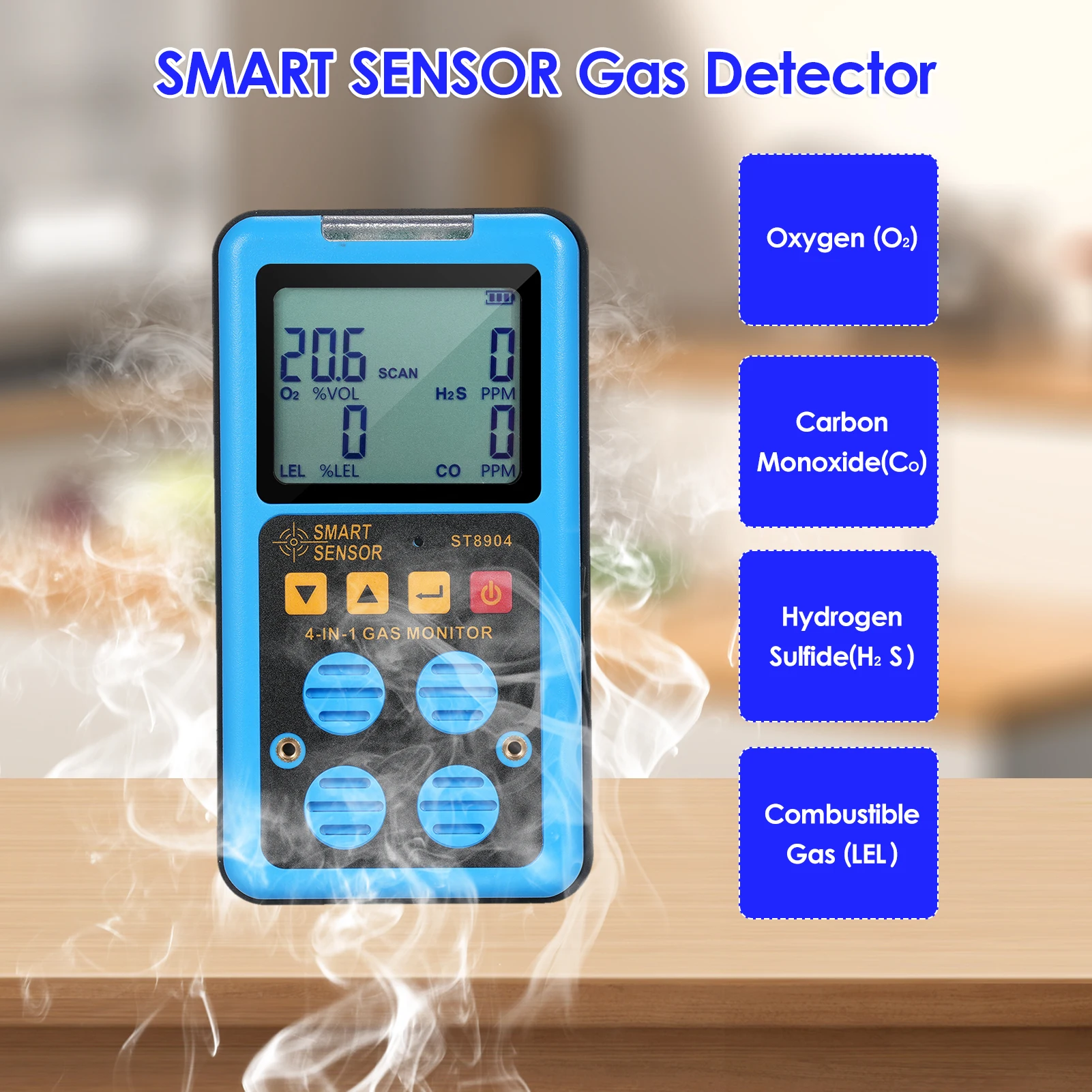 SMART SENSOR ST8904 Monitor gas 4 in 1 CO H2S O2 LEL Misurazione accurata Suono Luce Allarme vibrazione Rilevatore di gas retroilluminato - immagine 4