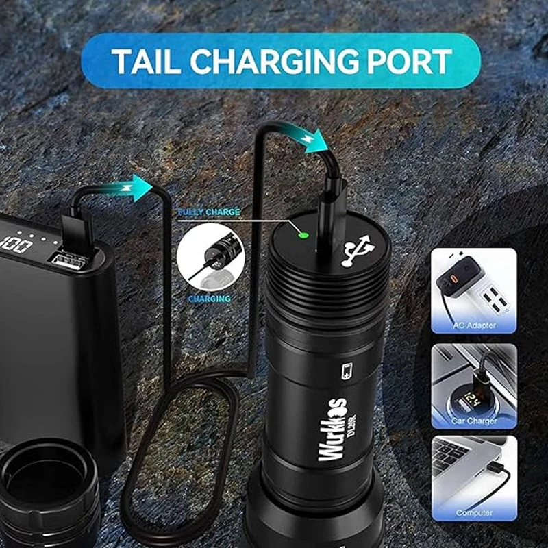 Wurkkos DL20R Diving Flashlight Rechargeable 18650 LED Scube Light IPX-8 Waterproof XHP50.2 3200lm Hidden USB-C Port ATR led flashlight