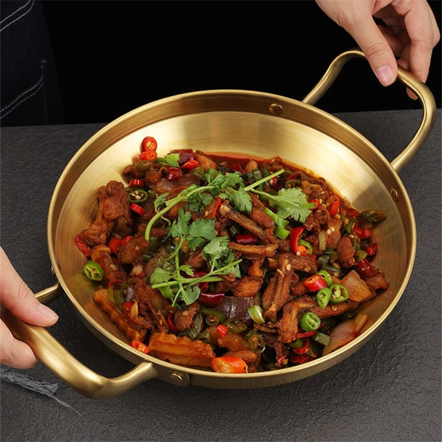 Pentola In Acciaio Inox Per Frutti Di Mare E Fritti - Doppio Manico, Fondo Piatto 28 Cm - Colore Oro
