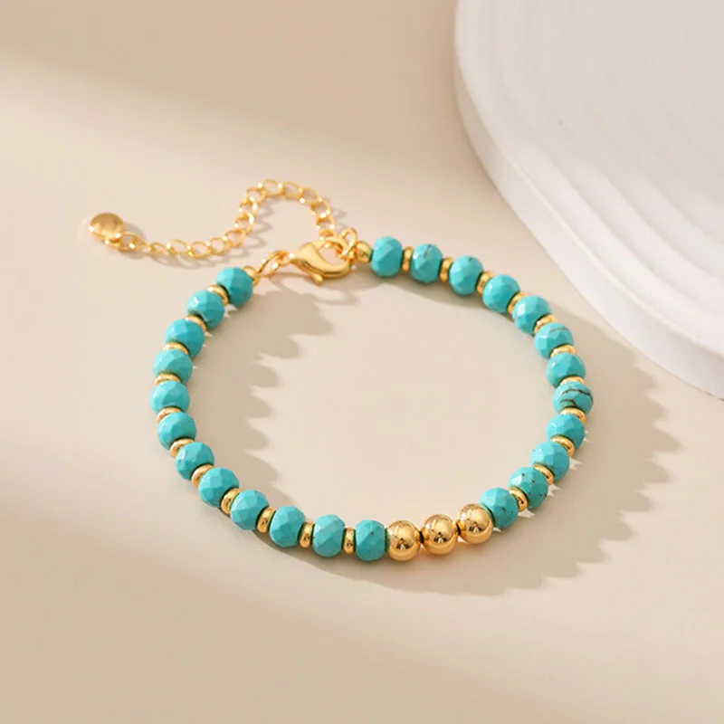 TurquoiseStoneHandStringBraceletForWomenBrassPlated18KReal