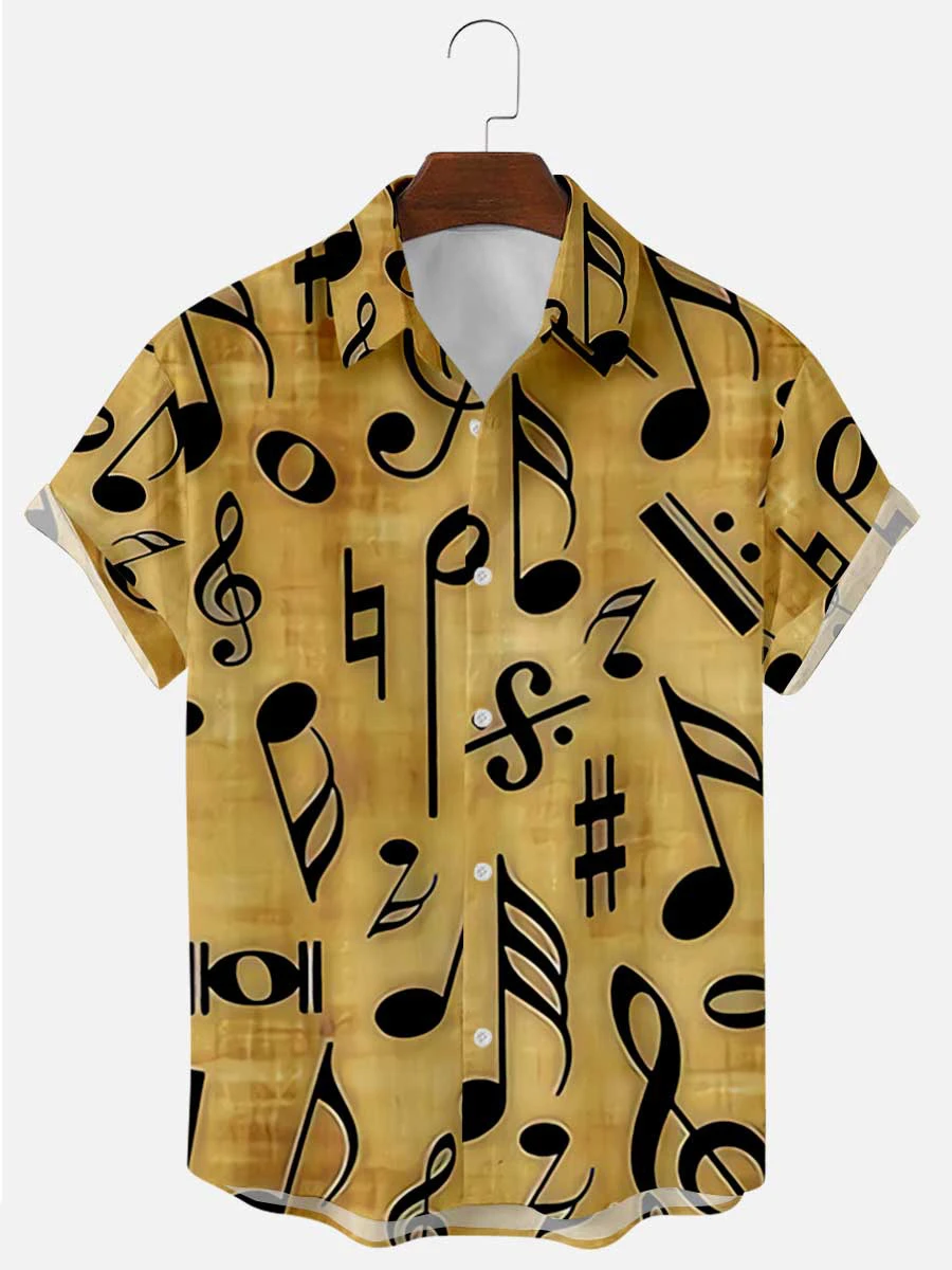 2022 Summer New Men's Short Sleeve Shirts Music Symbol Number Printing Shirts Large Size