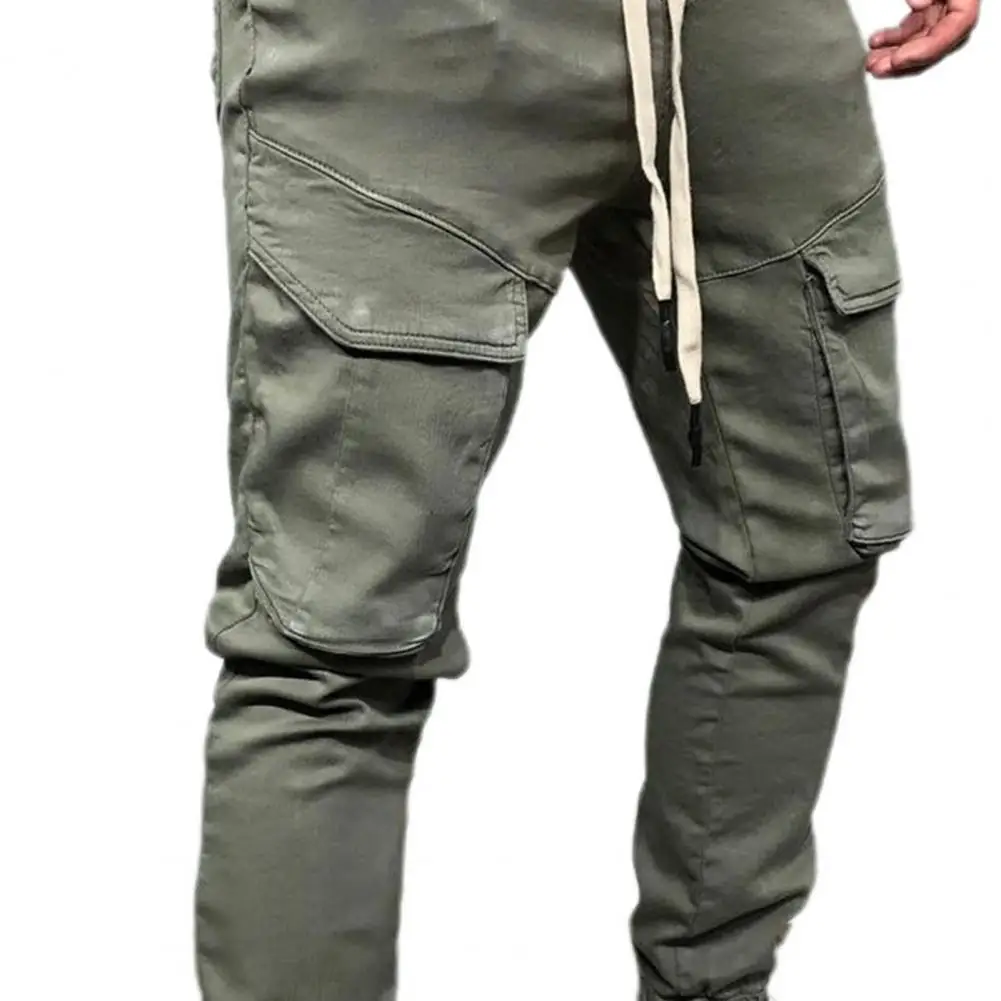 Description Picture 6 of itemFashion Training Slacks Slim Fit Skin-Touch Solid Color Drawstring Men Cargo Pants Long Fitness Pants for Mountain Climbing