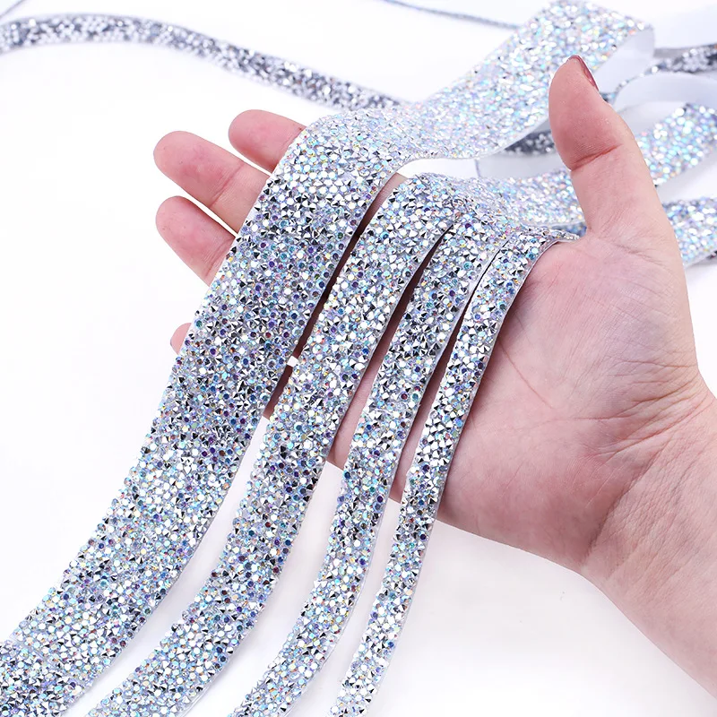 1 Yard Selbst Klebe Kristall AB Strass Aufkleber Kette Harz Glitter Perle  Band Punkt Zurück Strass für Handwerk Dekoration - AliExpress