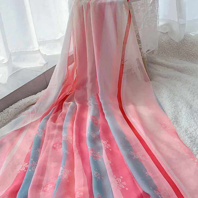 

1/3/5m Gradient Printed Chiffon Fabric Thin 30D Tulle Fabric for DIY Ancient Style Costumes Hanfu Wedding Dress Background Decor