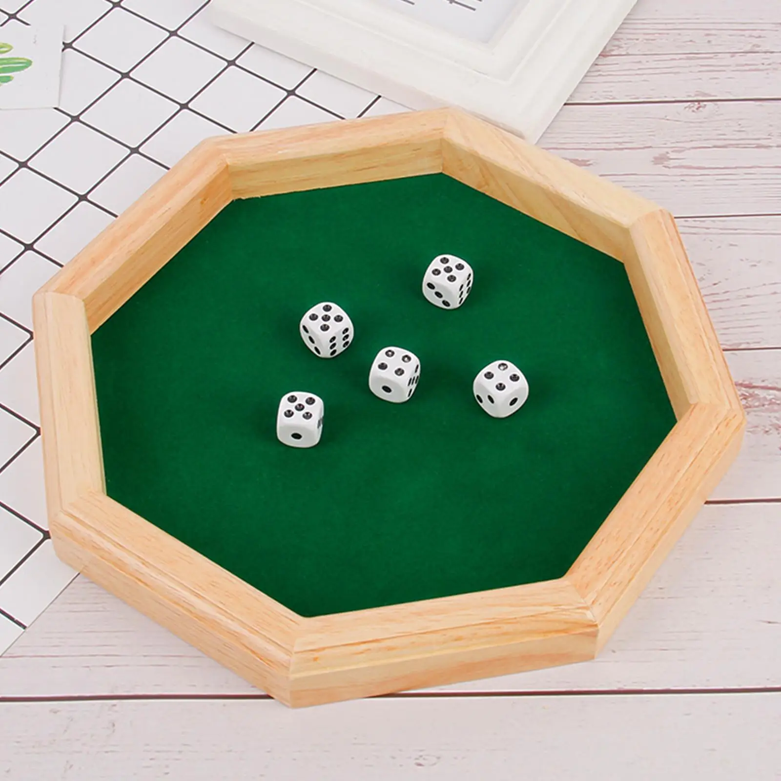 Luxury Octagonal Wooden Tray (Green, with ) for Party Games