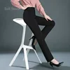 Spring Autumn Casual Button Elastic Mid Waist Black&Navy Blue Straight Trousers Office Lady Quick Drying Suit Pants Female 6